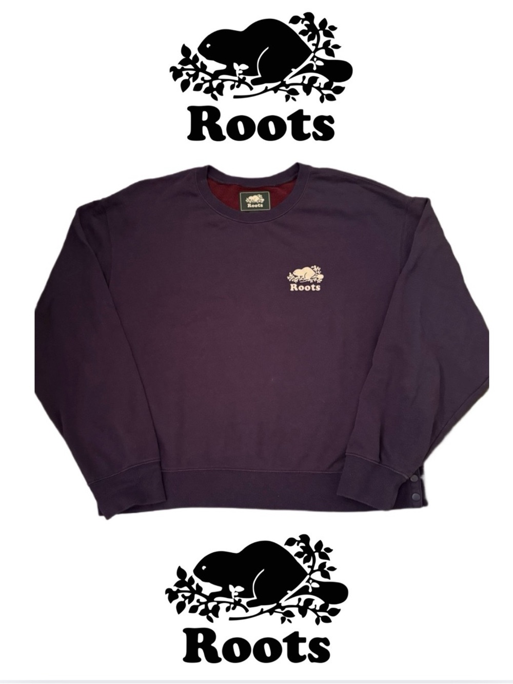 NWOT Roots Women’s Crewneck Sweatshirt with side snaps